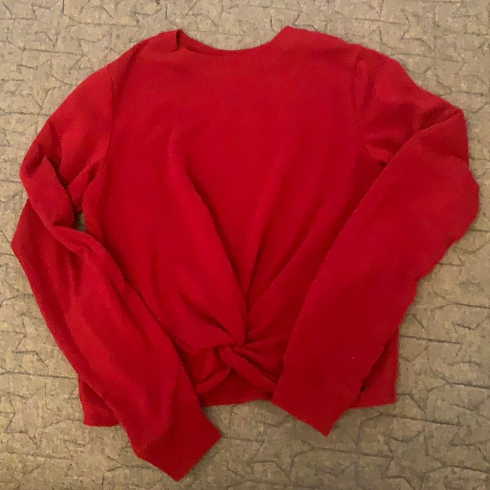 Red Long Sleeve Sweater Cross Middle Knot Blouse Hollister XS
